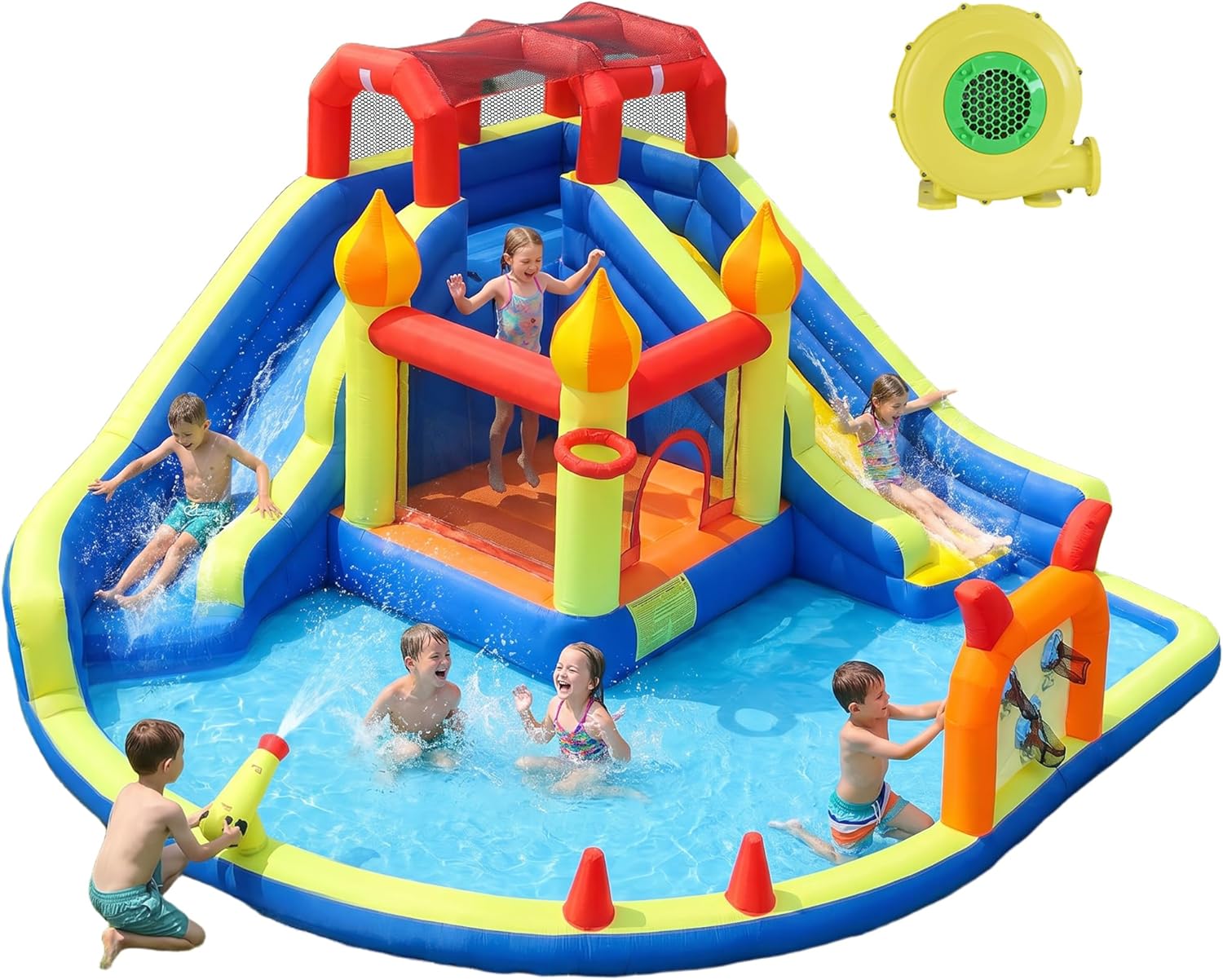 Kids Outdoor House With Slide - Kids Jumping Castle with Two Long