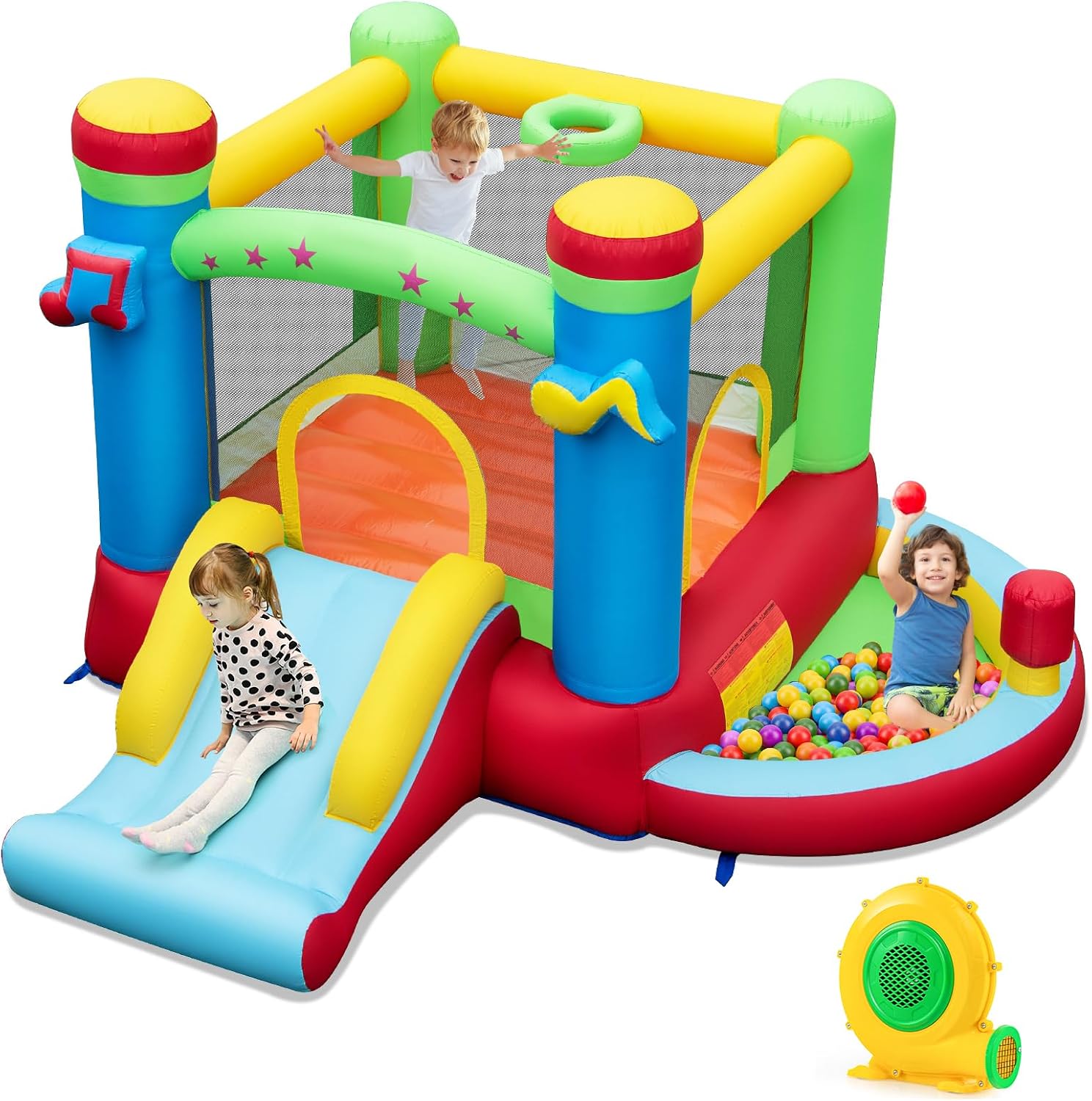 Kids Outdoor House With Slide - Inflatable Bounce House with Ball Pit,