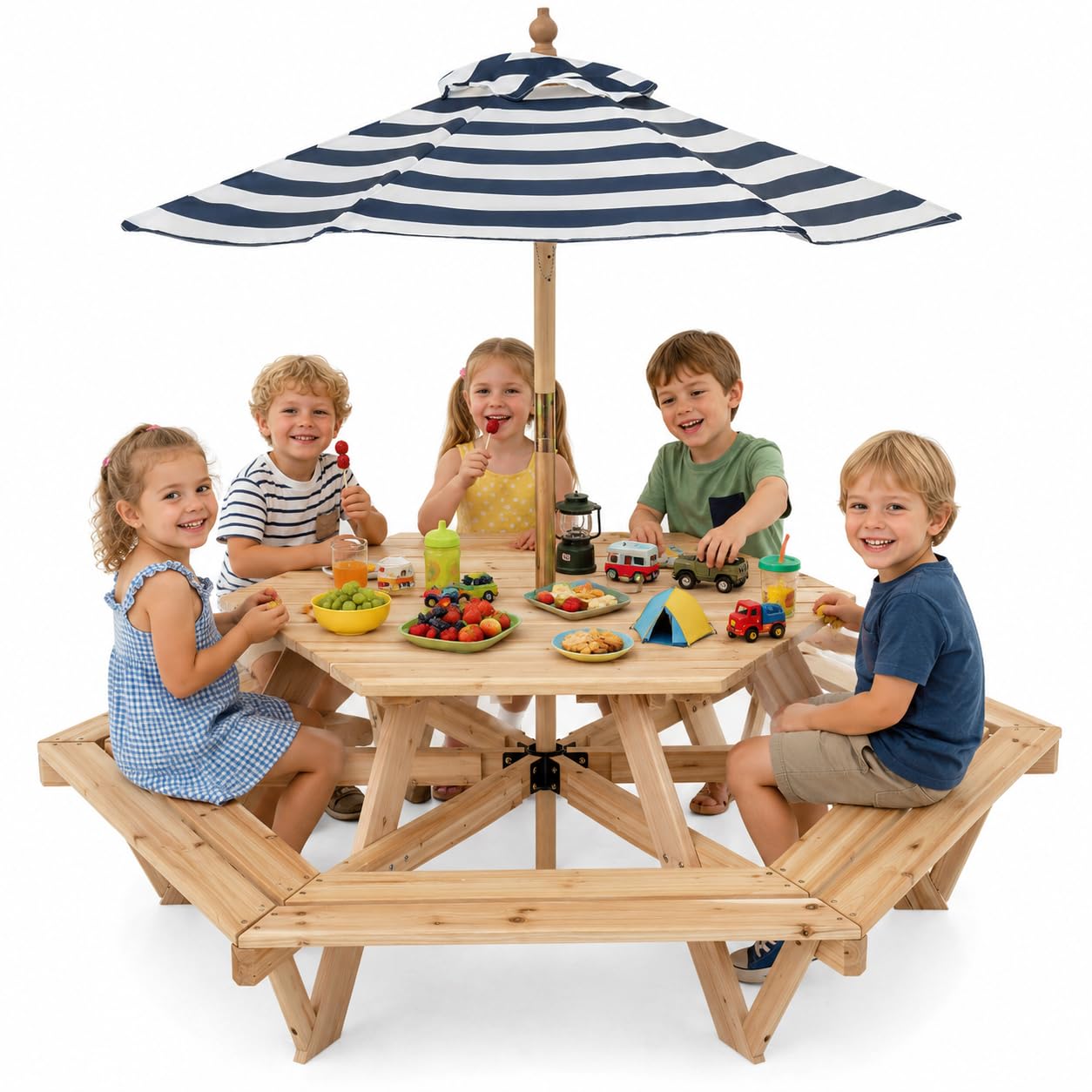 Kids Outdoor Bench - Kids Picnic Table, Hexagonal Toddler Outdoor