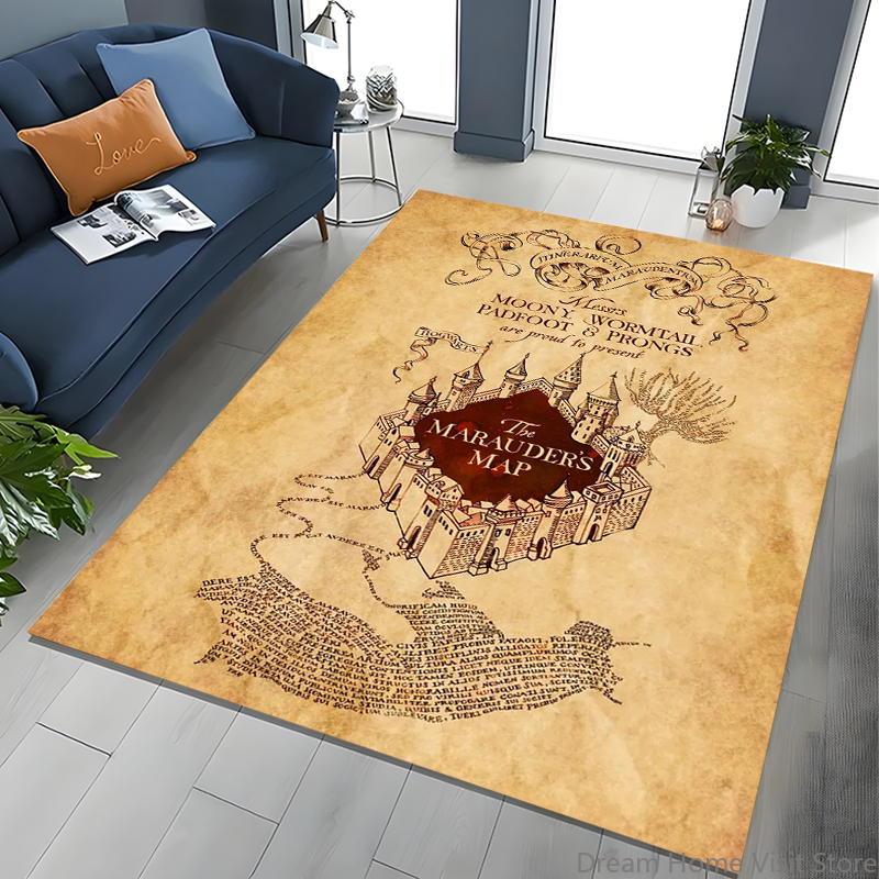 Kids Outdoor Play Area - Vintage Wizarding-World Magical Chart Area Rug