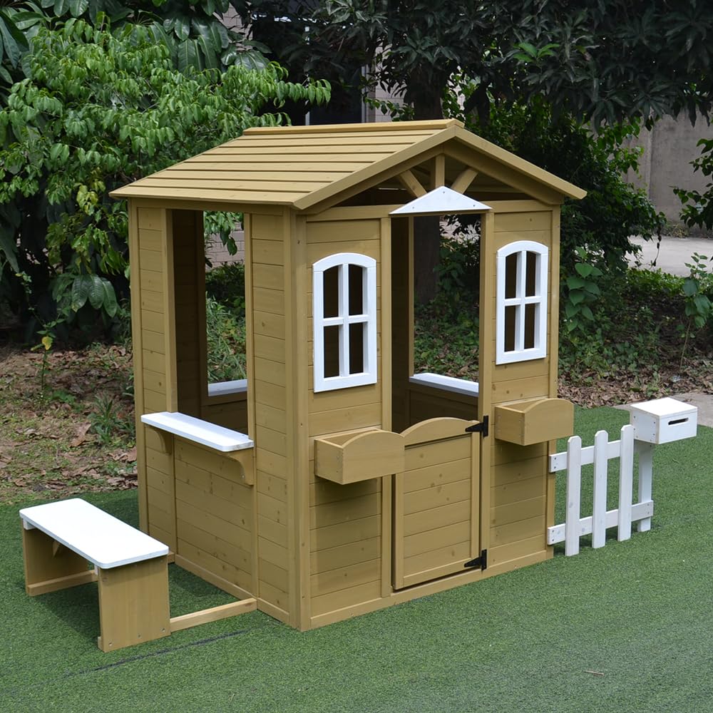 Kids Outdoor Bench - Cedar Wooden Playhouse Kids Outdoor Play