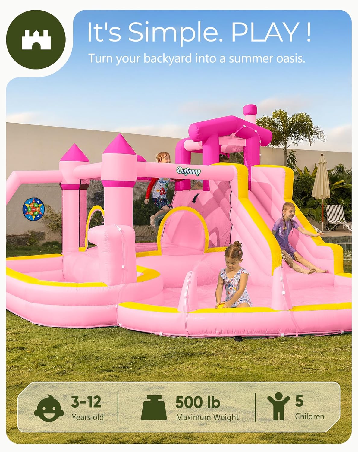 Pink Inflatable Water Slide Bo - Kids Outdoor House With Slide ulasan dan harga