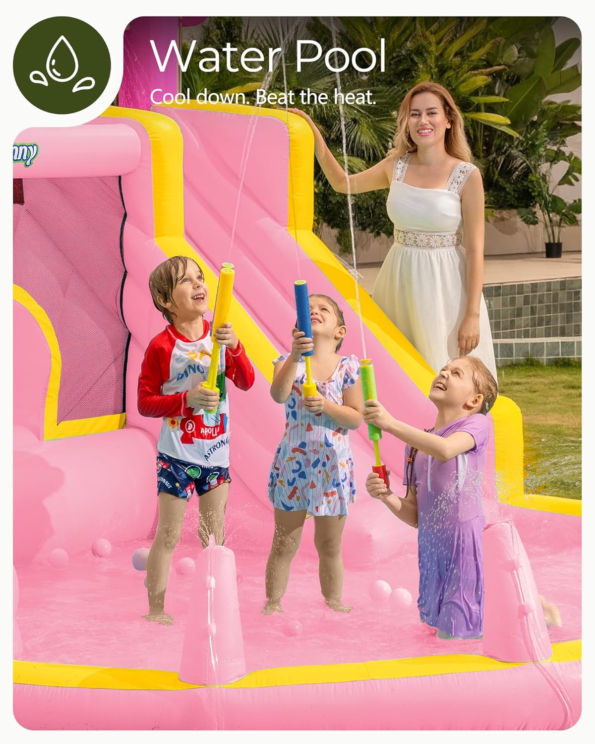 Pink Inflatable Water Slide Bo - Kids Outdoor House With Slide ulasan dan harga