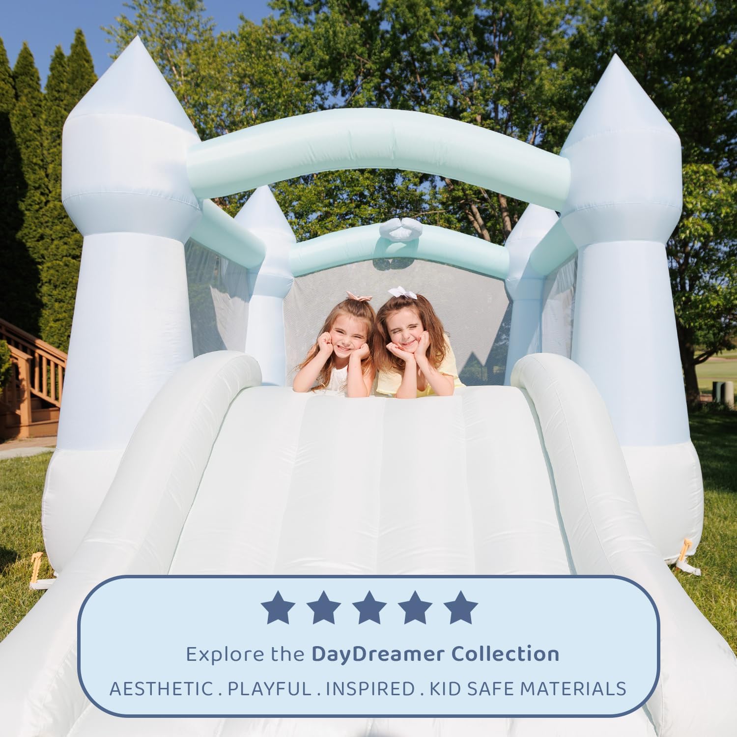 Pastel Bounce House with Slide - Kids Outdoor House With Slide ulasan dan harga