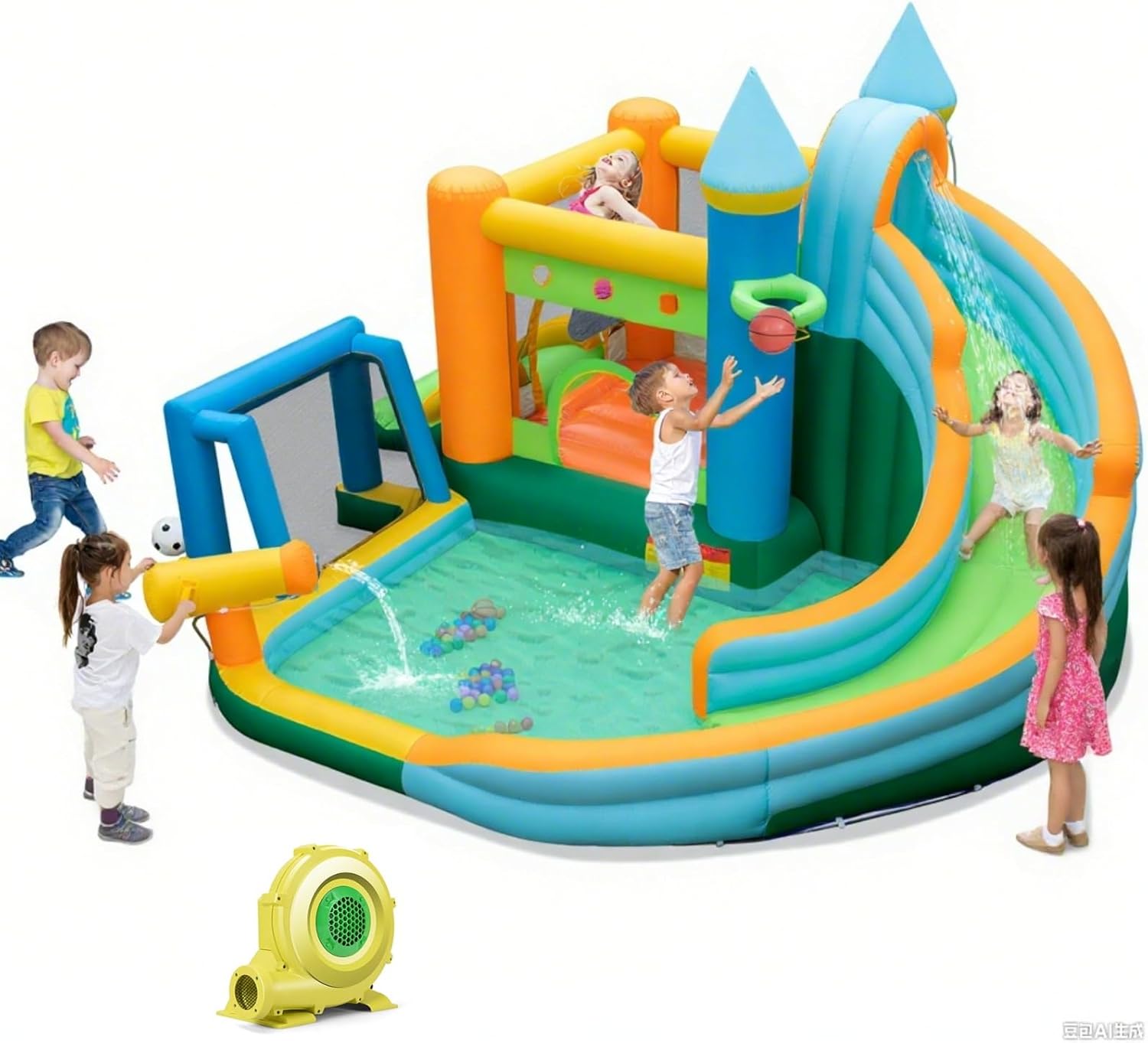 9-in-1 Inflatable Water Slide  - Kids Outdoor House With Slide ulasan dan harga