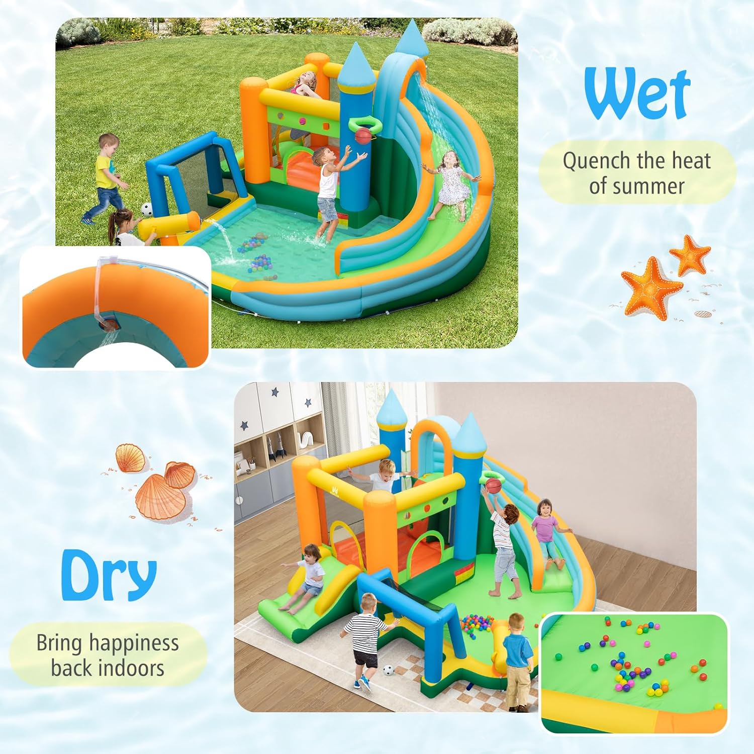 9-in-1 Inflatable Water Slide  - Kids Outdoor House With Slide ulasan dan harga