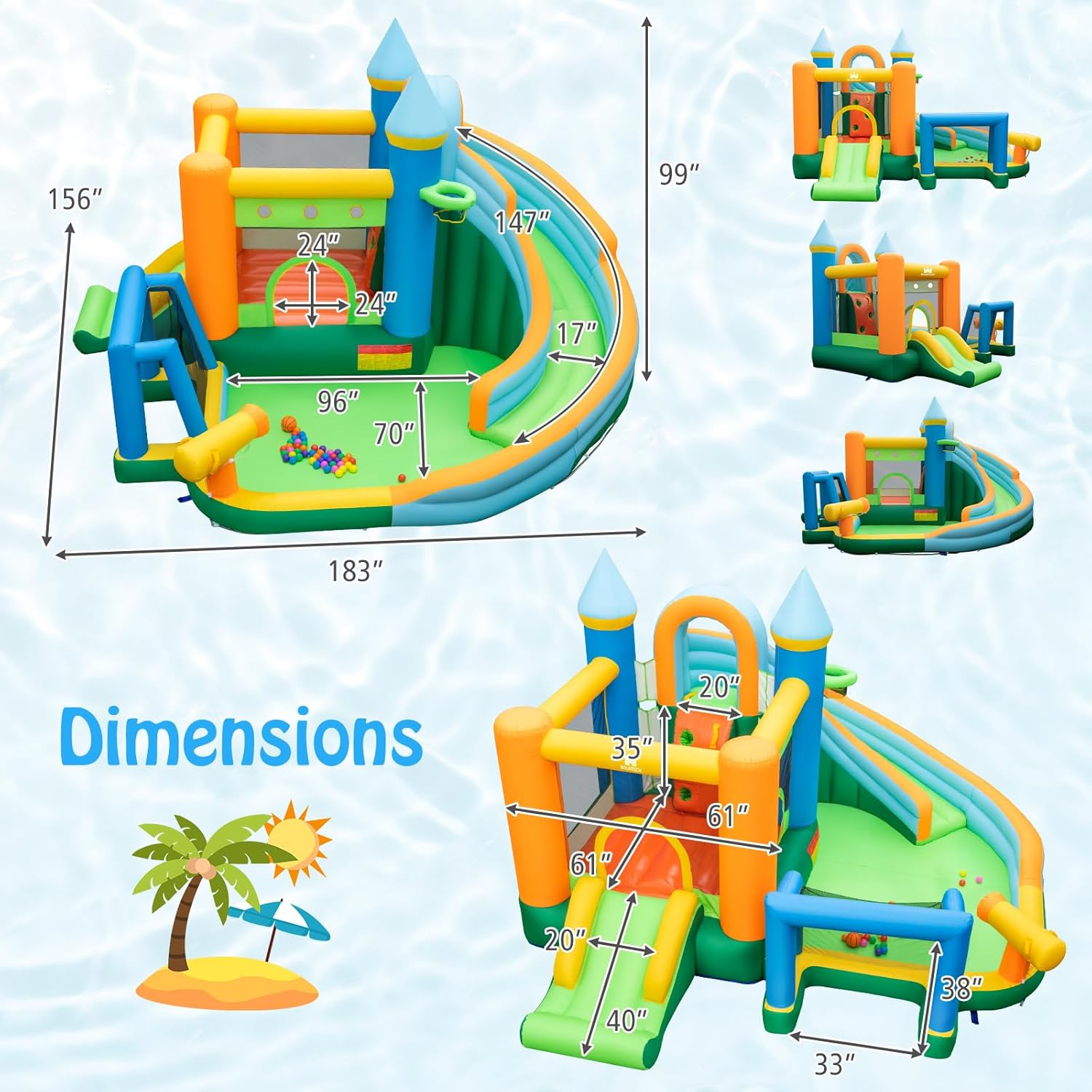 9-in-1 Inflatable Water Slide  - Kids Outdoor House With Slide ulasan dan harga