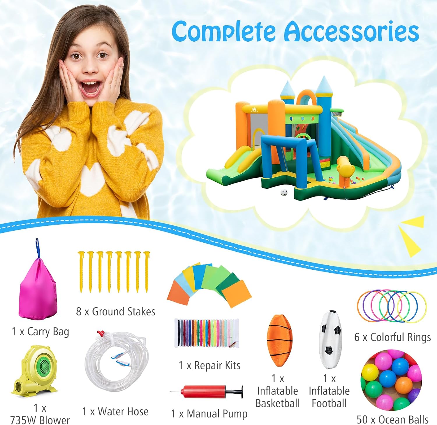 9-in-1 Inflatable Water Slide  - Kids Outdoor House With Slide ulasan dan harga