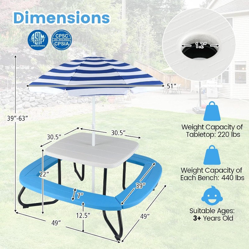 Costzon Kids Picnic Table, Kid - Kids Outdoor Bench ulasan dan harga