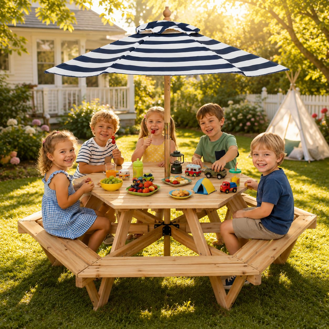 Kids Picnic Table, Hexagonal T - Kids Outdoor Bench ulasan dan harga