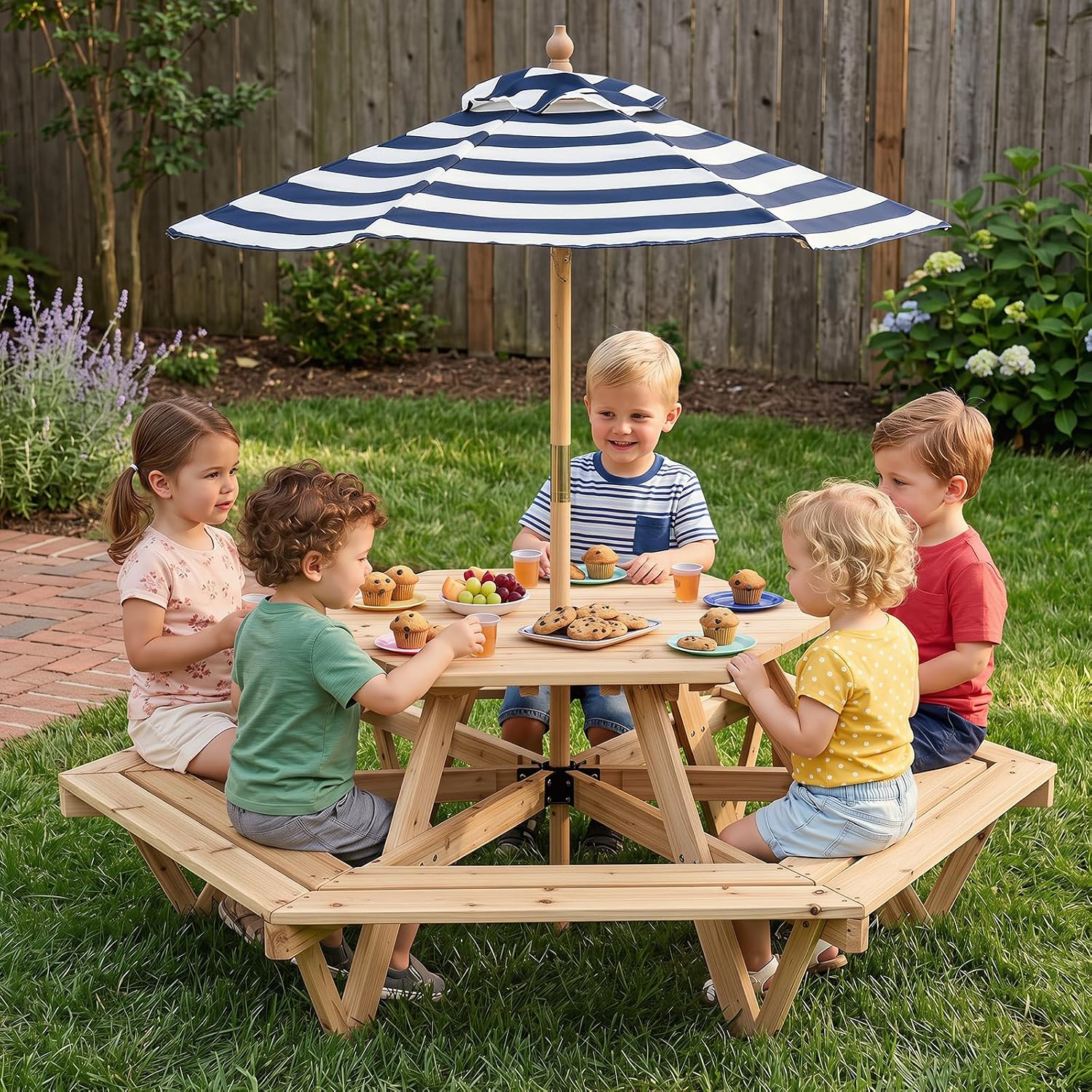 Kids Picnic Table, Hexagonal T - Kids Outdoor Bench ulasan dan harga