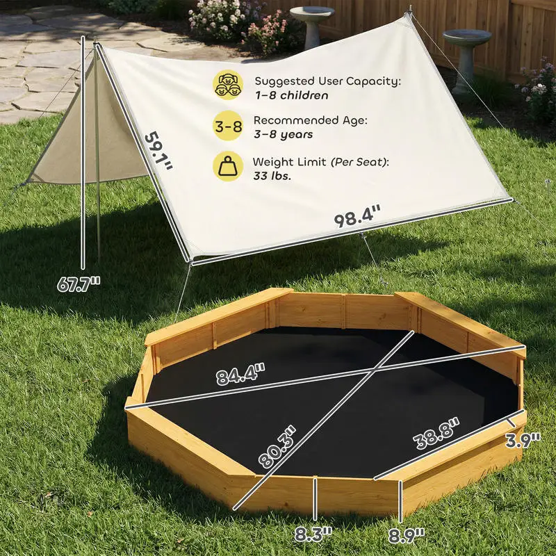 Qaba Wooden Sandbox with Large - Kids Outdoor Bench ulasan dan harga