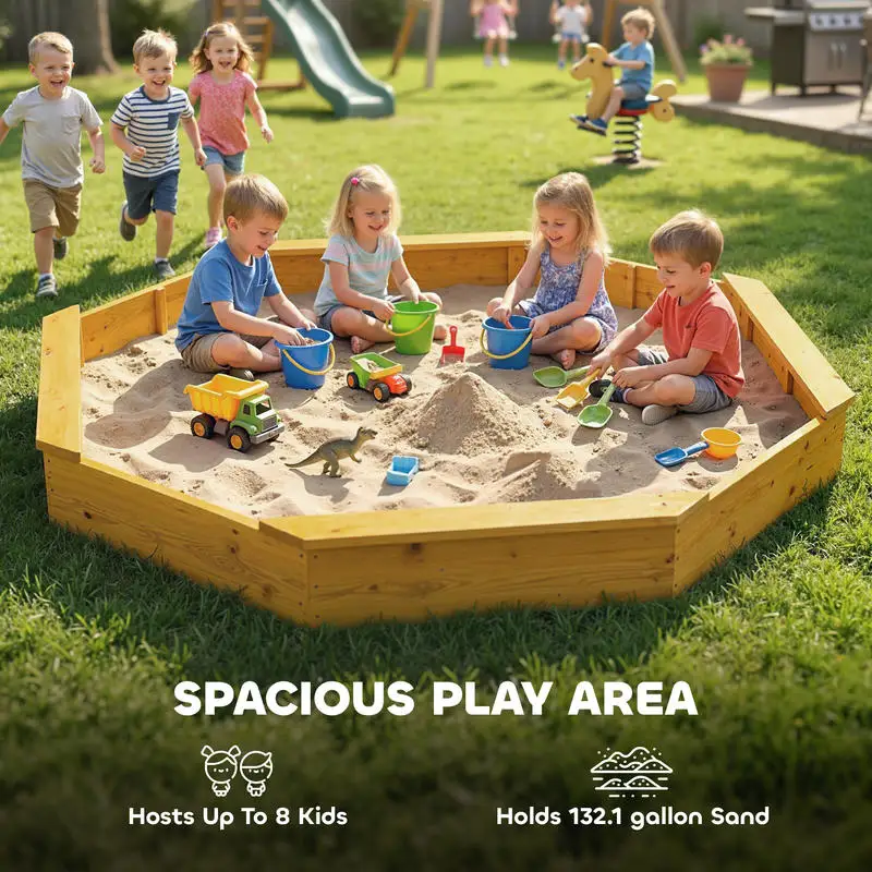 Qaba Wooden Sandbox with Large - Kids Outdoor Bench ulasan dan harga