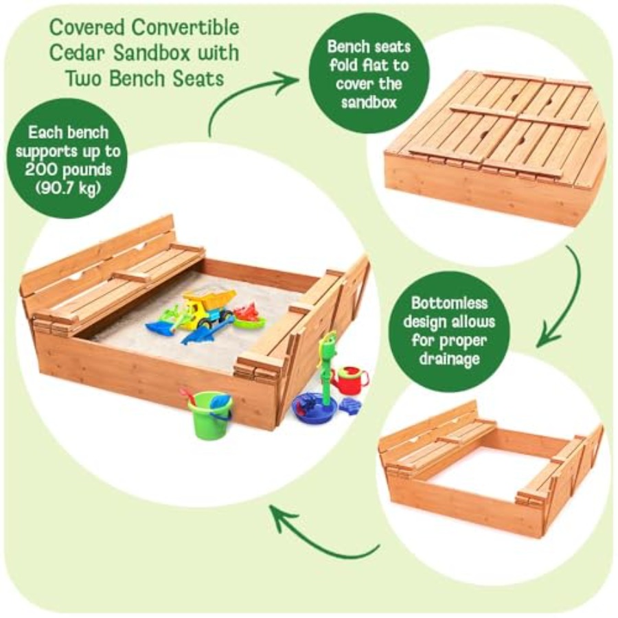 Outdoor wooden sandbox with li - Kids Outdoor Bench ulasan dan harga