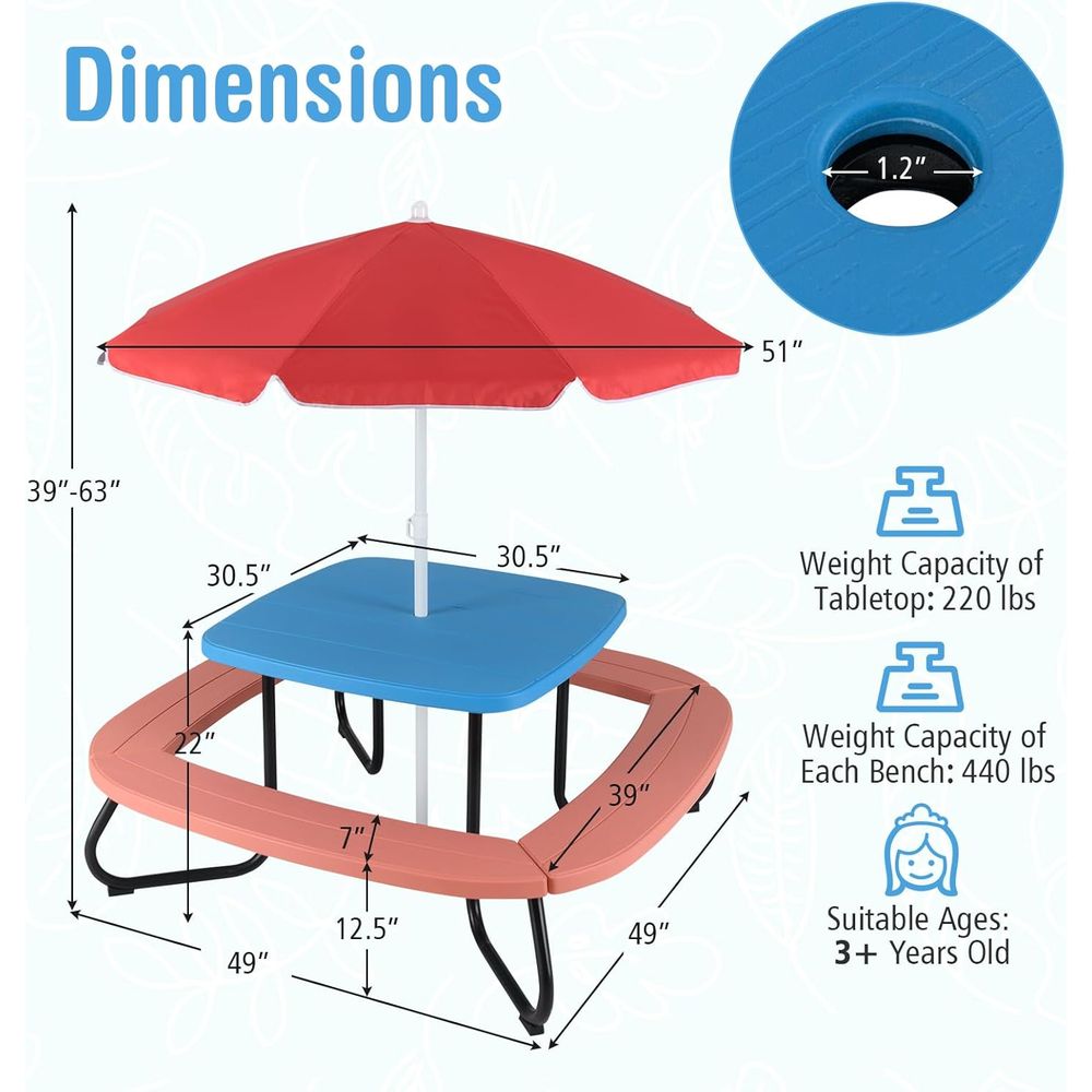 Kids Picnic Table, 8 Person To - Kids Outdoor Bench ulasan dan harga