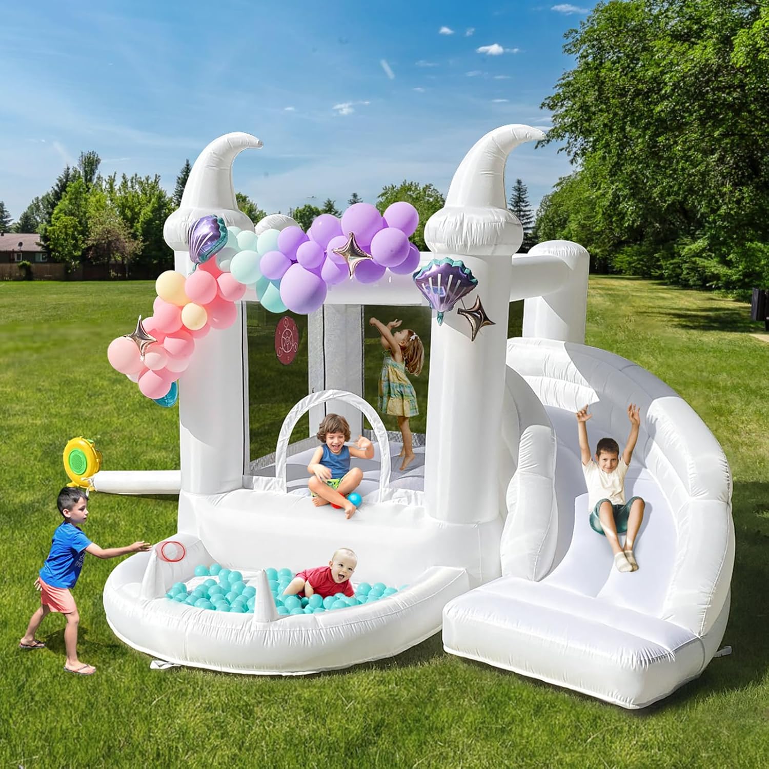 White Inflatable Bouncy Castle - Kids Outdoor Play Area ulasan dan harga