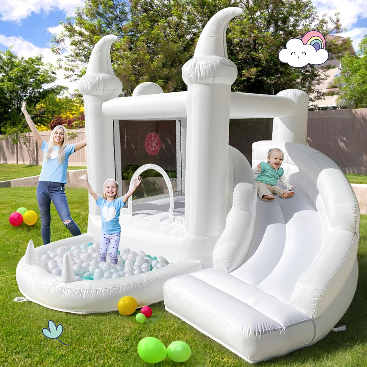 White Inflatable Bouncy Castle - Kids Outdoor Play Area ulasan dan harga
