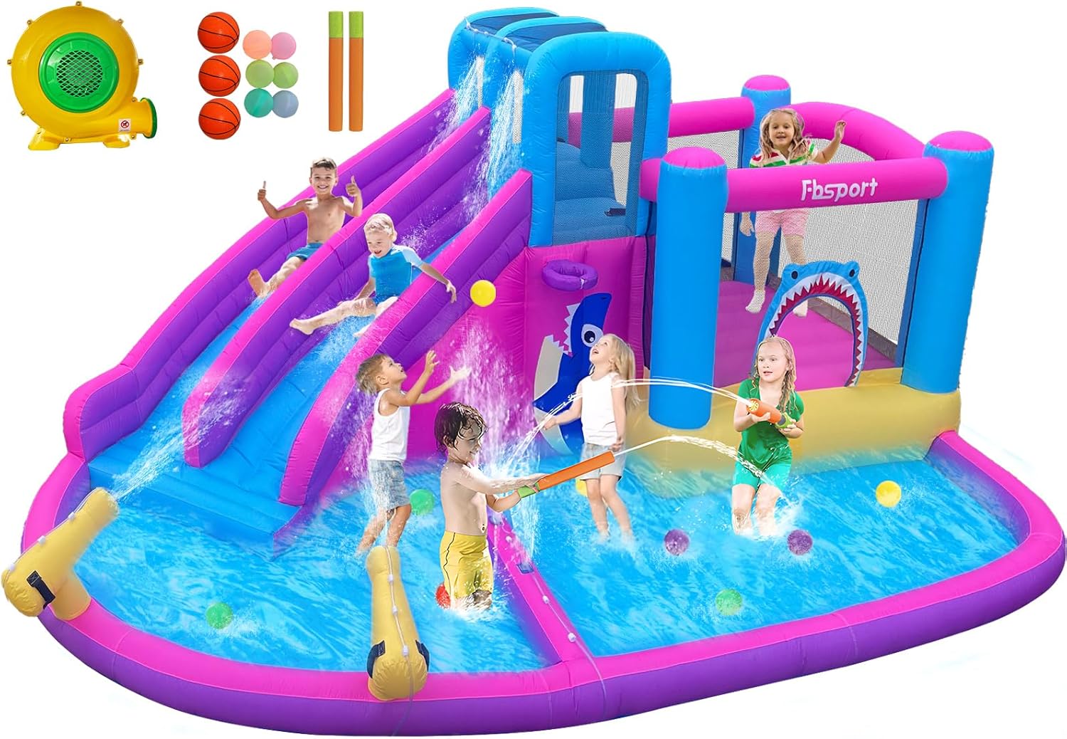 Twin Water Slides Inflatable B - Kids Outdoor House With Slide ulasan dan harga