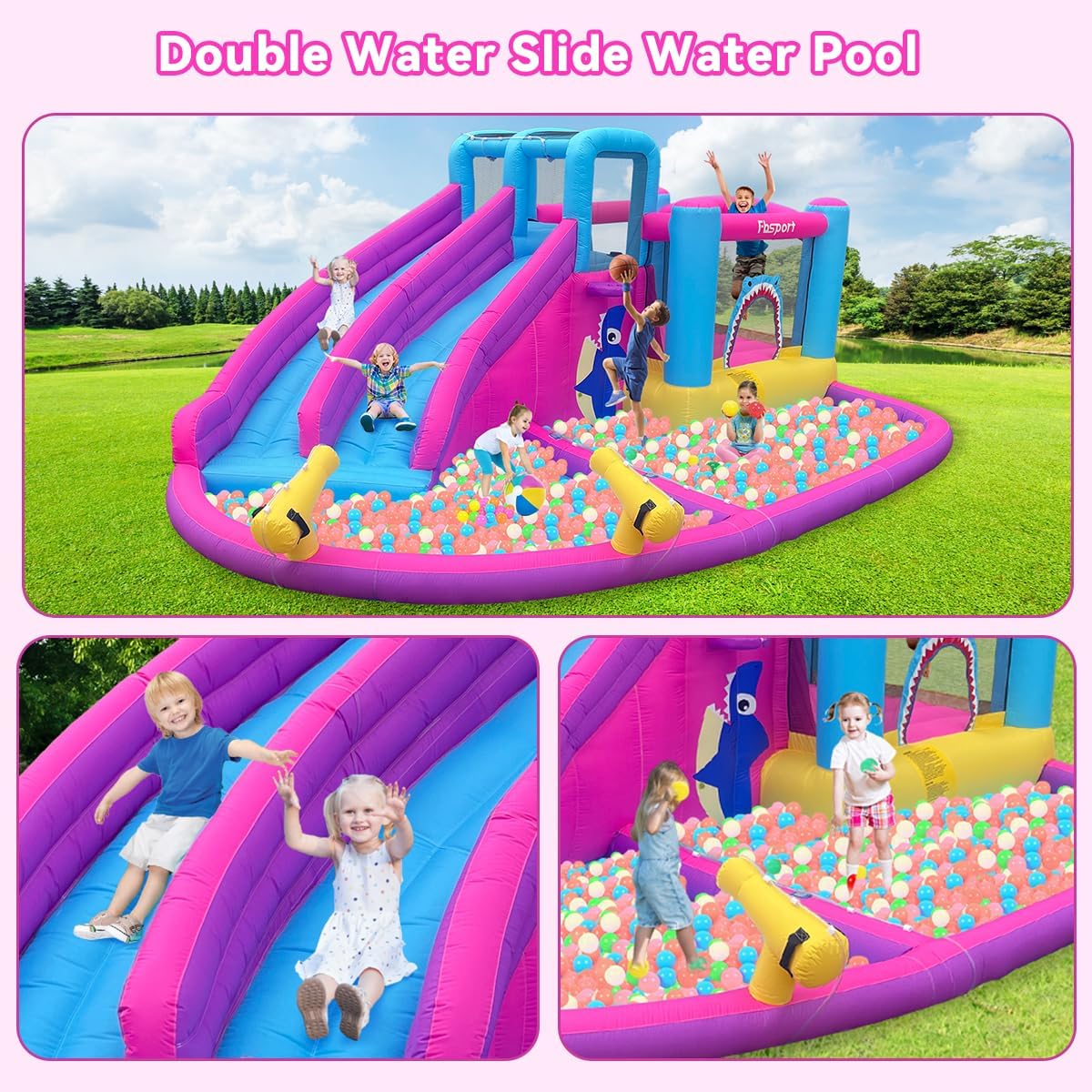 Twin Water Slides Inflatable B - Kids Outdoor House With Slide ulasan dan harga